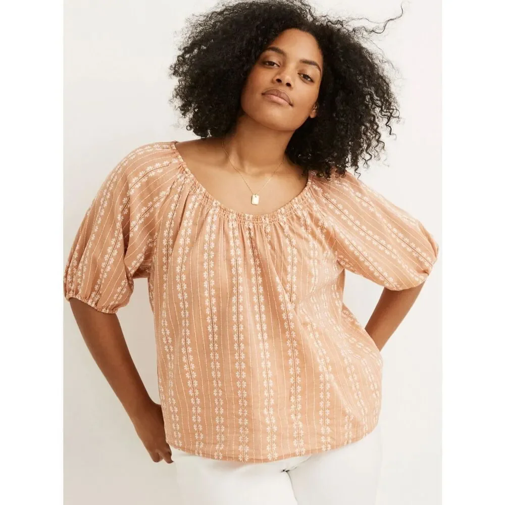 NWT Madewell Puff Sleeve Swing Top in Floral Striped Jacquard!